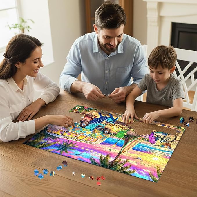 Sunset Beach Camp Puzzles for Adults 1000 Pieces,Challenging Jigsaw Puzzles for Adults 1000 Pieces,Difficult Impossible Puzzle for Family Game Night,Summer Puzzles Gifts for Father's Day
