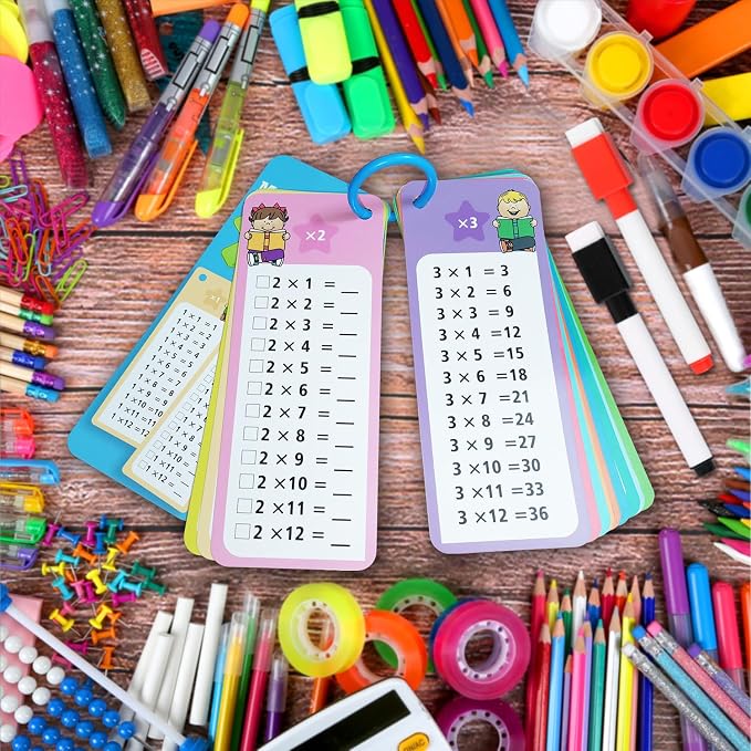 1-12 Subtraction Flash Cards, Large Math Table Flashcards Chart, with 15 Cards, 2 Dry Erase Markers, 1 Rings, Educational Subtraction Game for Kids, 1st, 2nd, 3rd Grades Classroom Home