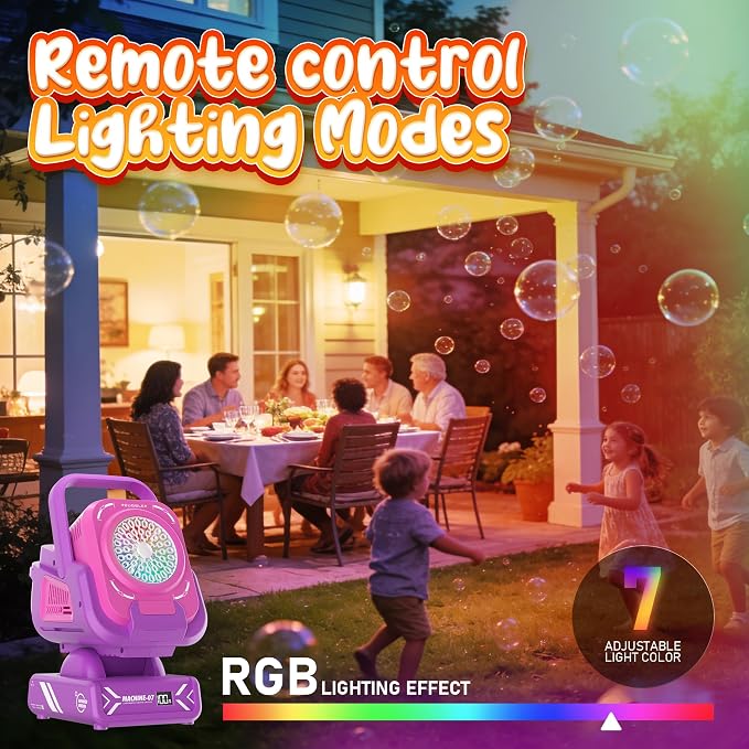 Bubble Machine,Bubble Maker for Party,Outdoor Toys for Kids,Rechargeable/with Remote Control / 7 Color RGB Lights,Wedding Birthday Party, Summer Activities Bubble Blower Gift for Boys & Girls