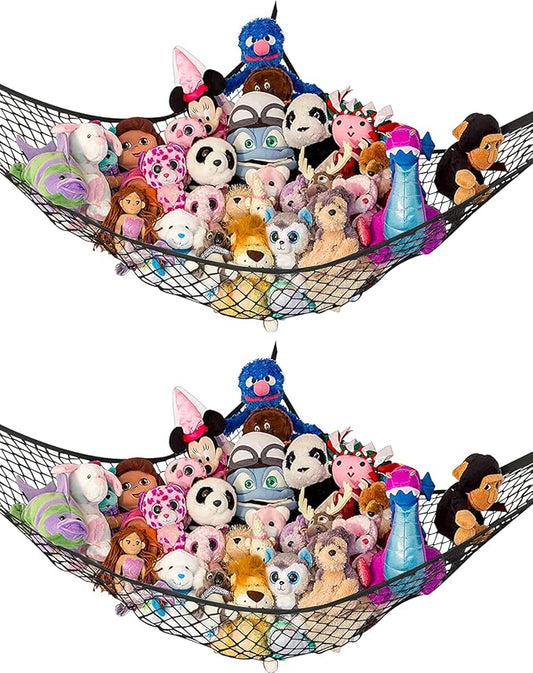 Stuffed Animal Hammock XL 2 Pack | Corner Stuffed Animal Storage & Plushie Net | Extra Large Toy Hammock for Stuffed Animals | Easy Hang, Hardware Included | Black Bedroom Decor | by Lilly's Love