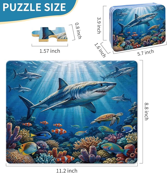 100 Pieces Puzzles for Kids Ages 4-8, Shark Educational Kids 100 Piece Puzzle, Children Jigsaw Puzzles Kids Puzzles, Educational Learning Puzzle Toys for Girls and Boys