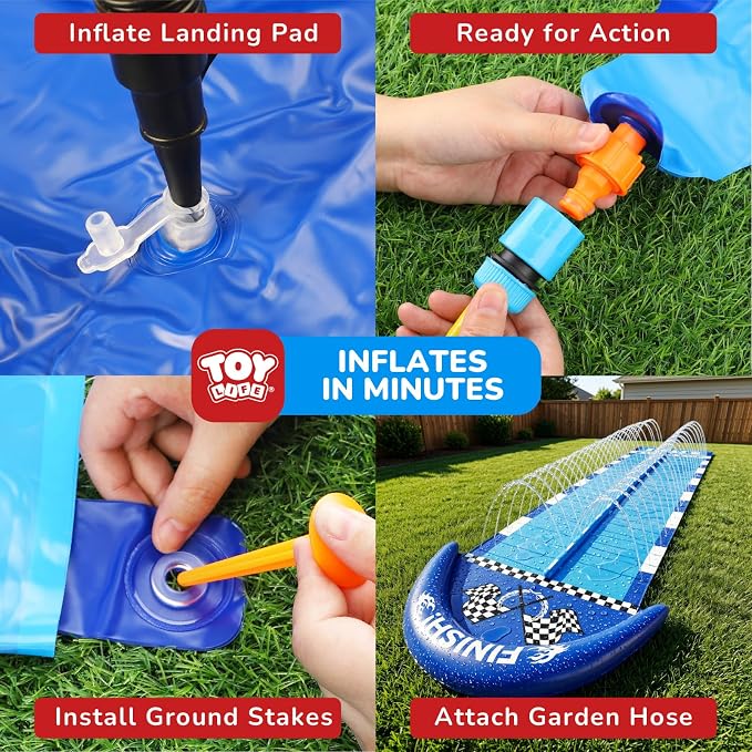 TOY Life Giant Race Car Water Slides for Kids 20Ft Waterslide Backyards Lawn with 2 Bodyboards, 2 Lane Slip Splash and Slide Summer Toys with Built-in Sprinkler for Backyard Outdoor Water Toys