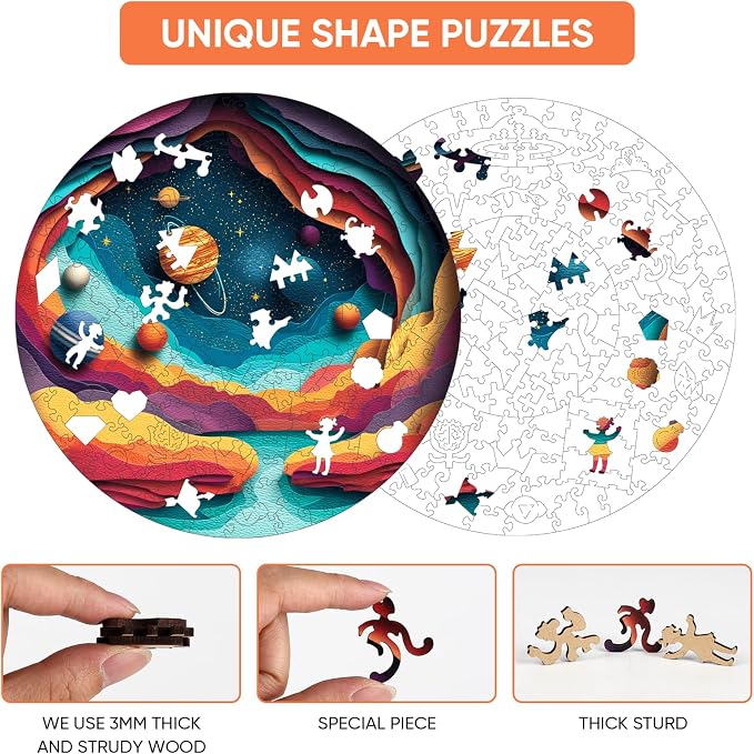 MEATRN Space Jigsaw Puzzles for Adults - Unique Shaped Solar System Planets Wooden Puzzles, Fun Galaxy Family Puzzles Game for Adults and Kids, Educational Gift for Teenager, 200 Pieces, 11.2x11.2 in