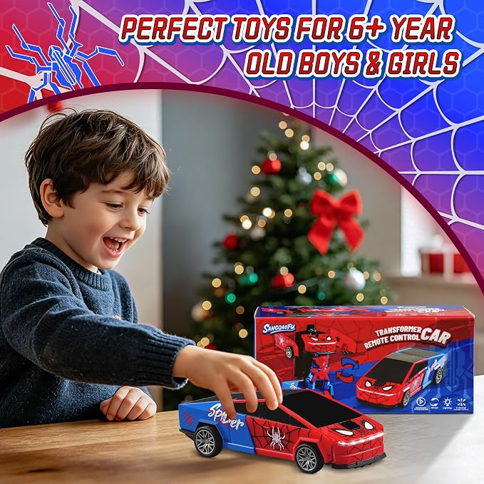 Spider Remote Control Car Cyber-Inspired Transformer Toys Cars 2.4Ghz One-Button Deformation 360° Rotation Drift Rc Car Robot Rc Truck Toy for 4 5 6 7 8+ Years Old Boy Toys
