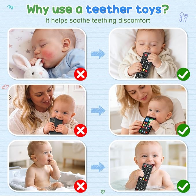 2 Pack Baby Teething Toys 3-6 6-12 Months, Phone & Remote Teether for Baby, Silicone Baby Chew Toys for Teething Relief, BPA Free, Newborn Gifts for Boys Girls