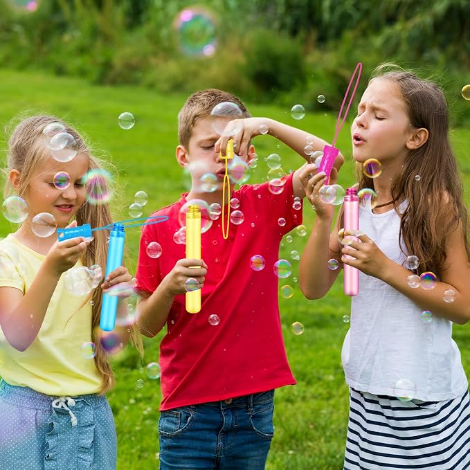 Bubble Wand, 12 Pcs Bubble Wands Bulk in 6 Colors, Bubble Party Favors for Kids, Summer Toys, Indoor Outdoor Activity, Themed Birthday, Wedding, for Girls & Boys