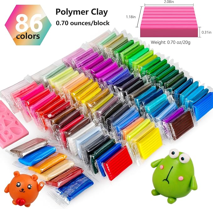 CiaraQ 86-Color Polymer Clay Oven Bake Modeling Kit for Kids & Artists | Non-sticky & non-toxic. 4.4 lb. With sculpting tools. Classroom & Home Use. Fun gift for Kids & artists. Ages 4+.