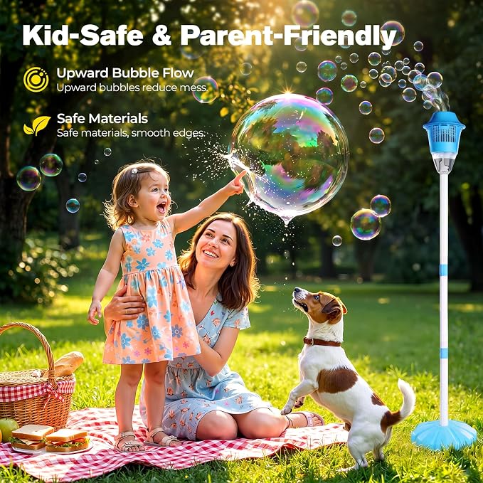 LusterAce Automatic Bubble Machine for Kids | Standing Bubble Torch with Light &Music for Outdoor Party Pool Backyard,47 Inches