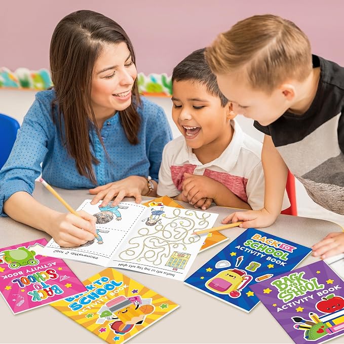 Back to School Activity Books for Kids - 24Pcs First Day of School Mini Games Coloring Book Set Bulk Mazes Word Search Word Scramble Games for Classroom DIY Art Gifts New School Year Party Favors