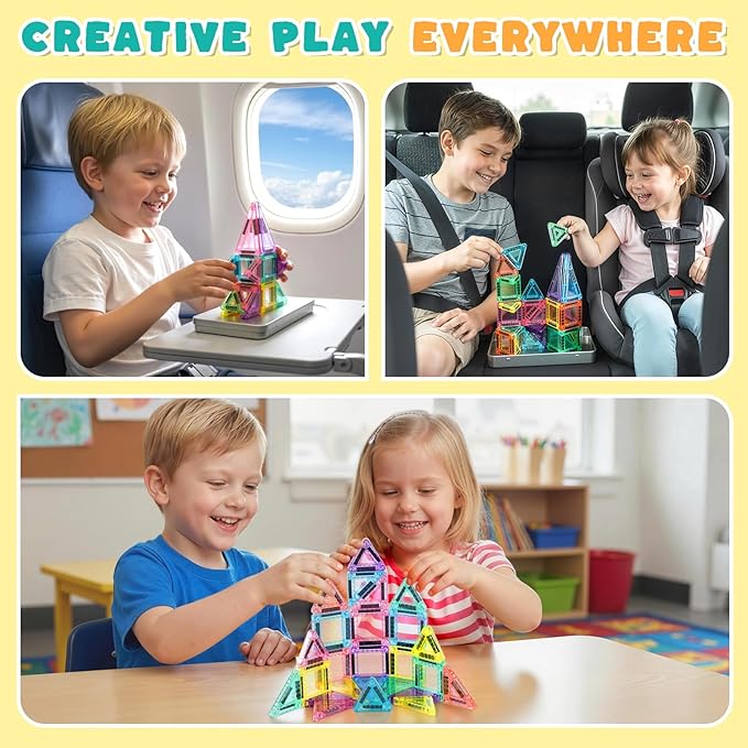 3 otters Travel Magnetic Tiles with Case, 25PCS Mini Travel Magnetic Building Blocks STEM Toys for Boys Girls Birthday Party Gift Classroom Prizes