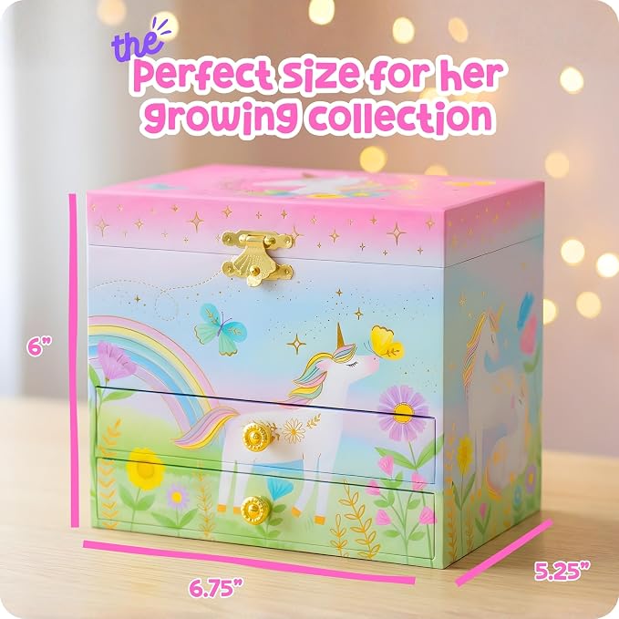 Giggle & Honey® Musical Unicorn Jewelry Box for Girls | Music Boxes for Little Girls | Toddler Jewelry Box for 4 Year Old Kids | Toys for Toddlers | Birthday Gifts for Kids 5, 6, 7, 8, 9 Years