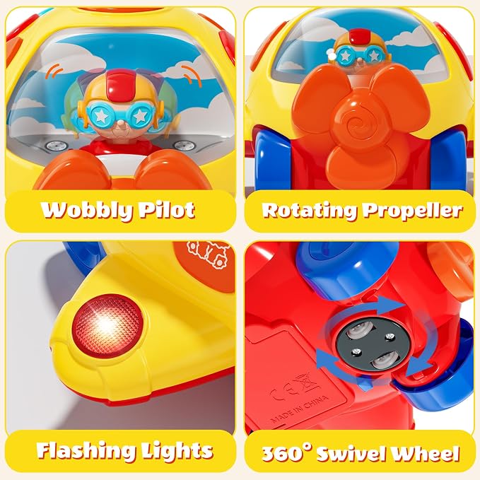 MORECOLL Baby Airplane Toy with Lights & Music, Bump & Go Baby Toys 6-12 Months, Interactive Moving Crawling Tummy Time Toys for 6 7 8 9 10 11 12 18 Months Babies, Birthday Gifts for Infants Toddlers