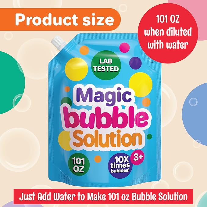 101 oz Iridescent Bubble Solution Refill | Non-Toxic Quick & Easy Just Add Water to Make 101 oz Bubble Refill Solution | Bubbles for Kids | Bubbles Bulk | Bubble Machine Solution | Giant Bubbles