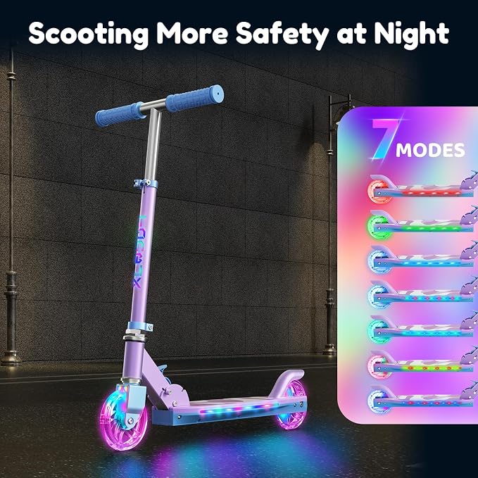 TONBUX Scooters for Kids 5-12, 2 Wheel Scooters with Cool Light Up Stem, Wheels, and Deck, 3 Level Adjustable Height Kick Scooter, Foldable and Lightweight Scooter for Kids 8-12
