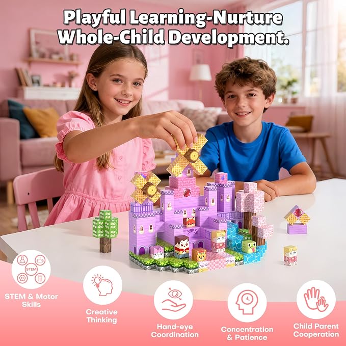 150pcs Magnetic Blocks,Magnetic Building Blocks, STEM Sensory Toys with Princess Castle Build–Creative Magnet Tiles for Toddlers Ages 3+,Boys & Girls–Christmas Birthday Party Kids Gifts