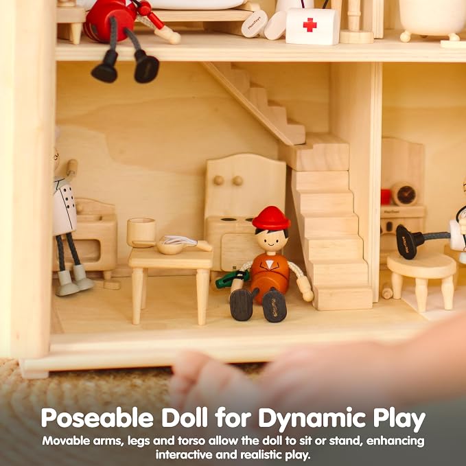 PlanToys® Wooden Rescue Doll | Poseable 1:12 Scale Character Figure for Dollhouse Play, Emergency Scenarios & Social Interaction | Eco Friendly Montessori Pretend Play Figure