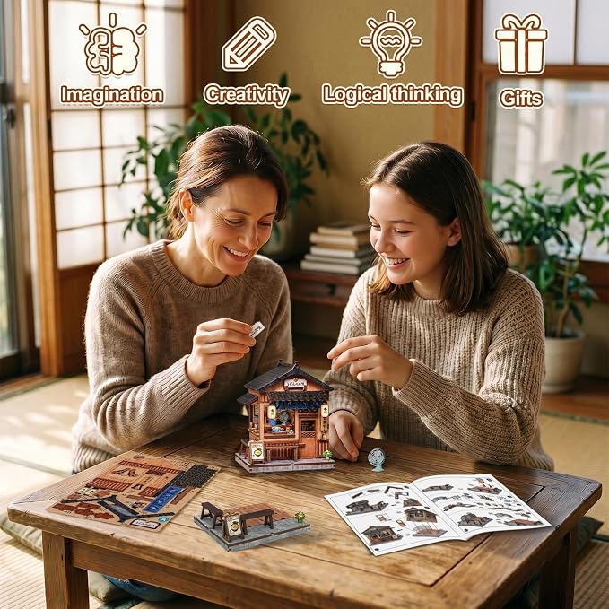 Cutefun DIY Miniature House Kit, 103 Pcs 3D Wooden Puzzle Tiny House Mini House Building Kit for Beginners & Teens – Palm-Sized DIY Japanese Booknook Dollhouse for Bookshelf Decor (Kagawa Udon House)