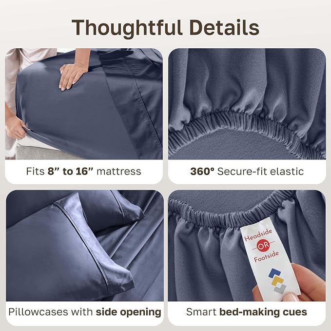 California Design Den Pack of 2 King Size Sheet Sets - 400 Thread Count 100% Cotton Sateen - Soft and Breathable Sheets, 2 Sets of Deep Pocket Bed Sheets - Indigo Dusty Blue