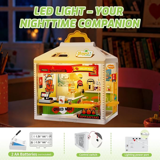 MINDNOOK DIY Miniature House Kit, LED Light-Up Dollhouse, Mini Dollhouse Building Set with Furniture, Craft Hobby Gift for Adults, Teens & Kids Ages 6+ (Teppanyaki)