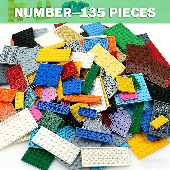 MALEKO 135 Pieces Classic Base Plates Bricks Parts, Flat Board Small Baseplates Mat Multipacks, Bulk Building Blocks