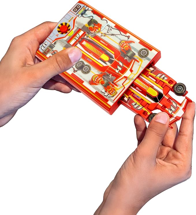 FLAT 2 FAST Original Speed Card Racer – Flat Car Racer and Pocket Size Racecar Launcher with Real Rubber Tires for High-Speed Racing – Transforming Toy Car for Boys – Load, Launch, Race! – Racing Red