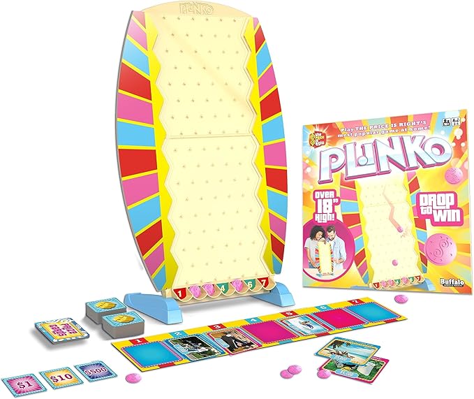 Buffalo Games Plinko Board Game - Model Plink Hi-Lo, 18-Inch, Multicolor - Fast-Paced Prize Drop & Bounce Action - Two-Player Tabletop Games for Group Fun - Classic TV Show Inspired Play
