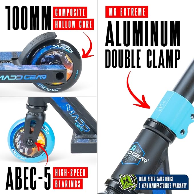 Pro Stunt Trick Scooter for Kids Ages 5-12 – Lightweight Durable Freestyle Kick Scooter for Skatepark and Street – Easy Assembly – Madd Gear MG2