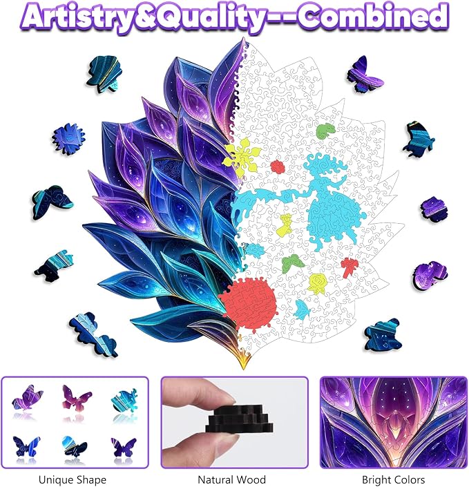 Leodozzio 500 Pieces Wooden Puzzles for Adults, Crystal Jigsaw Puzzles 5MM Thick, Unique Shaped Wooden Flower Puzzle, Birthday Gift Family Game,Home Decor, 17x17.6 Inch