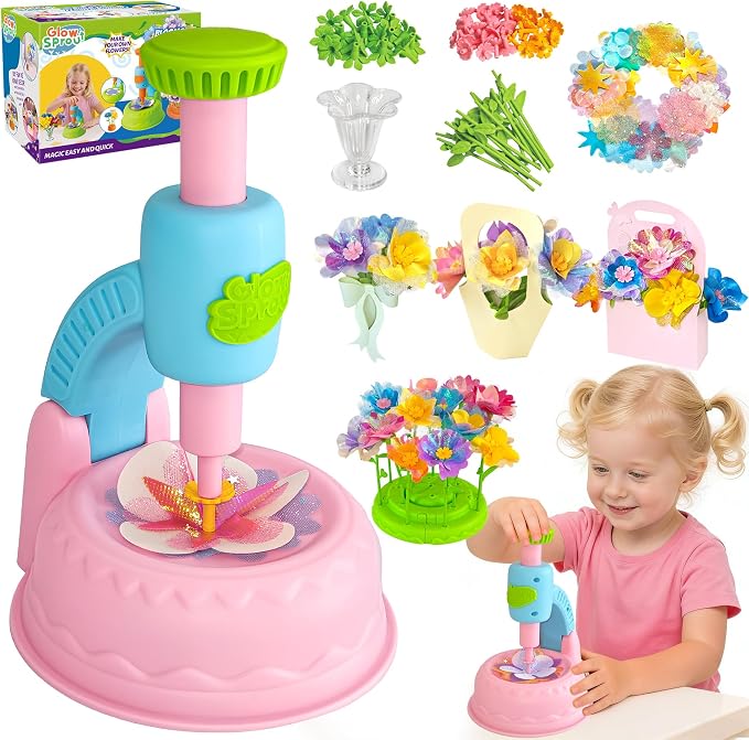 DIY Art Flower Toys Include Extra Accessories Set, Arts and Crafts Activity Kit for Kids, Flower Garden Building Toys for Girls, Birthday Gifts for 3 4 5 6 7 8 9 10 11 12 Year Old Girls (Pink)