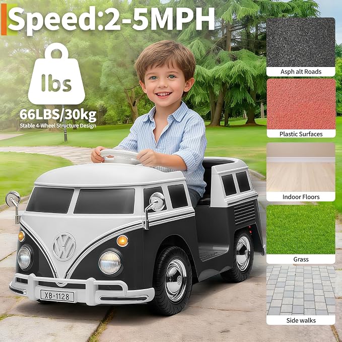 6V Licensed Volkswagen Electric Ride-on Car for Toddlers with 4.5AH Long-Lasting Power Battery, Ride on Bus with Led Light, Horn and Music, Battery Powered Ride on Toy for Kids - Gift for Sweets