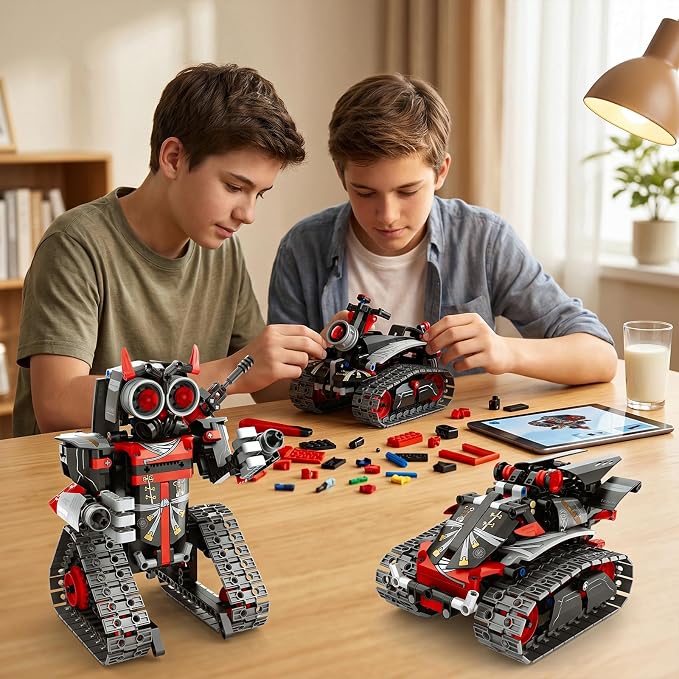 Remote Control Robot Building Kit for Boys 6-12, 3-in-1 STEM Remote & APP Controlled Coding Gear Robot/Tank/RC Car, 419 Pcs Science Learning Educational Building Blocks Toy Set Gift for Kids