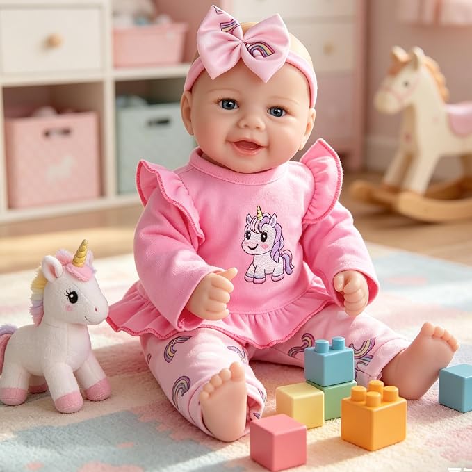 Milidool Baby Doll Girl - 17-Inch Soft Body Realistic Baby Doll with Blue Eye, Real Life Baby Dolls for 3+ 4 5 6 7 8 9 Years Girl Birthday Gifts, Pretend Play and Christmas