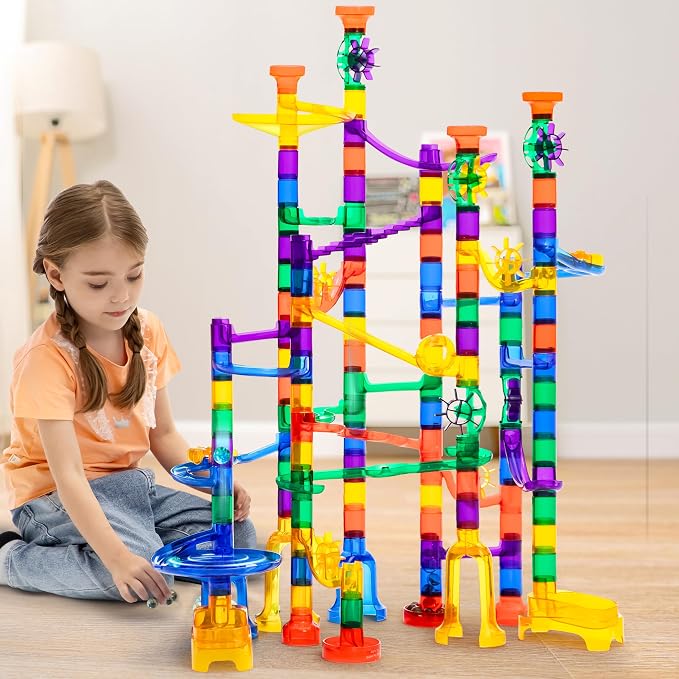 JOYIN 170Pcs Glowing Marble Run, Construction Building Blocks Toys with 5 Glow in The Dark Glass Marbles, STEM Educational Building Block Toy, Birthday Gifts, Easter Basket Stuffers