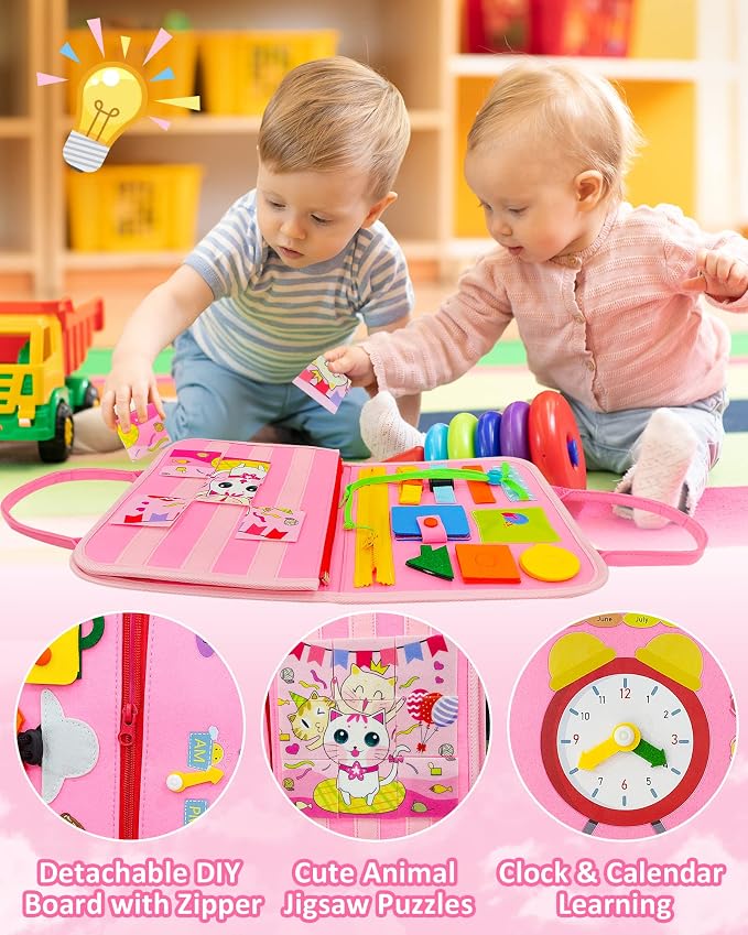 Exorany Busy Board Montessori Toys for Toddler Girls & Boys Birthday Gifts, Sensory Toys for Toddlers, Educational Travel Toy, Preschool Activities for Learning Fine Motor Skills