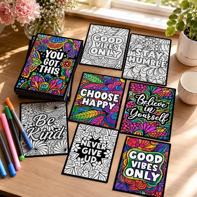 Cinrobiye 48 Pcs Velvet Coloring Posters Inspirational Quotes Fuzzy Posters to Color Bulk Felt Motivational Coloring Page for All Ages Classroom Assisted Living Festive Holiday Art&Craft Activity