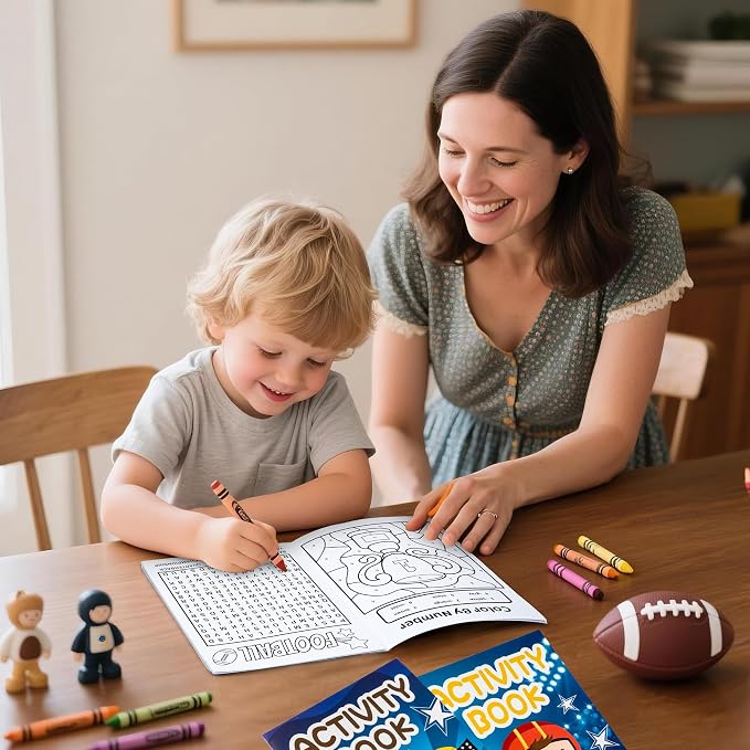 Football Activity Books for Kids - 48Pcs Football Theme Mini Games Coloring Book Set Bulk Mazes Word Search Word Scramble Games DIY Booklet for Birthday Party Goodie Bags Stuffers Classroom Favors
