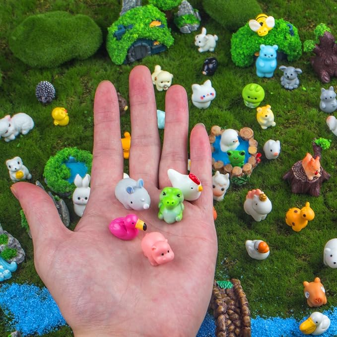55 Pcs Mini Resin Animal Figurines, Tiny Animals Desk Pets & Miniature Figures for Fairy Garden, Dollhouse, Aquarium and DIY Crafts,Mini Figures to Hide