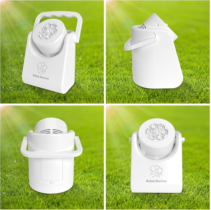 IFLOVE Bubble Machine for Kids 3+-Automatic Bubble Blower with Adjustable Angle,5000+ Bubbles Per Minute,Portable Bubble Maker Toy for Boys Girls,Outdoor Party Wedding Easter Birthday Gifts (White 01)