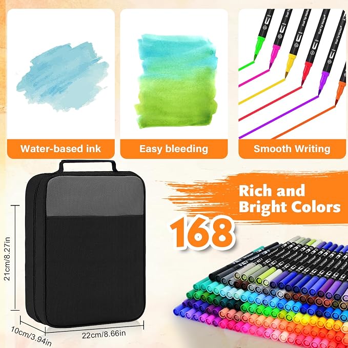 IVSUN Dual Brush Marker Pens,168 Colors Art Markers Set with Fine & Brush Tip for Adult Coloring Book, Bullet Journaling, Drawing, Note Taking, Planner, Hand Lettering, Calligraphy, Art Supplies Kit