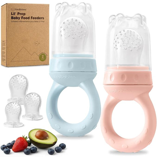 KeaBabies Baby Fruit Feeder 2pk - Silicone Baby Food Feeder for Babies 6-12 Months, Breast Milk Popsicle Teether, Weaning, Pacifier, Freeze Frozen Solid Food, Infant Feeding Essential (Peace)