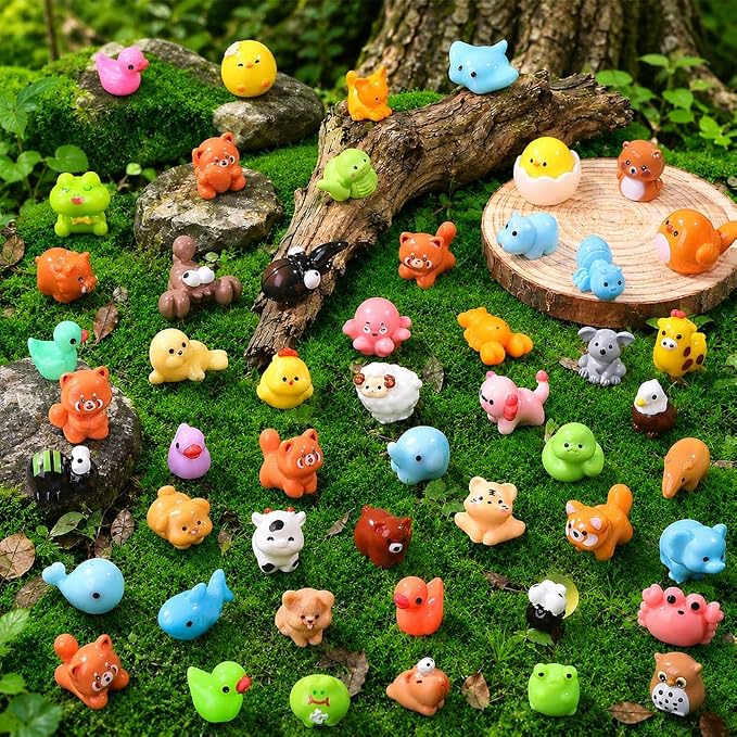 DIYDEC 85pcs Mini Resin Animal, Miniature Figures to Hide Little Tiny Resin Animal Small Duck Toys for Party Favors Bag Fillers Fairy Garden Dollhouse Crafts Decor