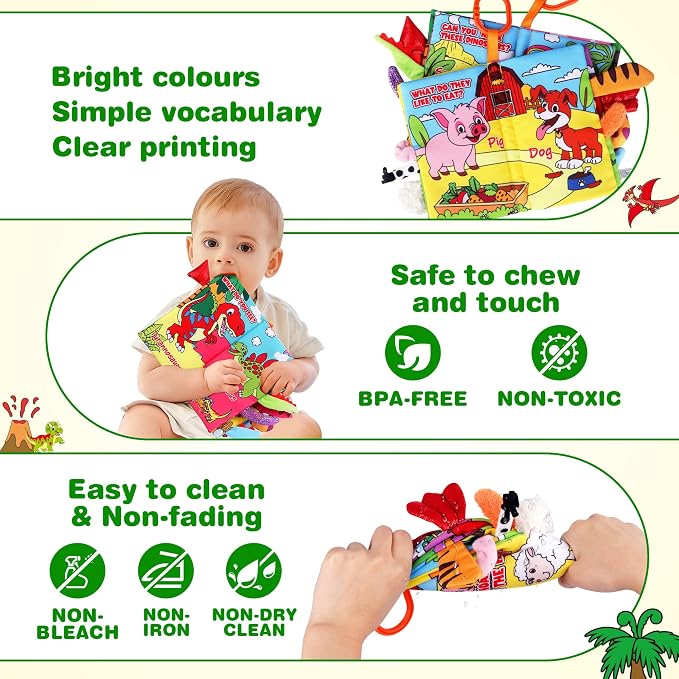 Vanmor 2 PCS Crinkle Baby Books 0-6 Months, Sensory Touch Feel Busy Soft Activity Book for Infants, Dinosaur & Farm Travel Toys, Newborn Must Haves Shower Gifts for Baby Boy Girl