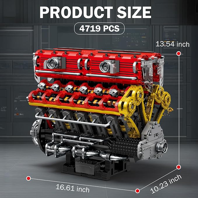 Reobrix V12 Engine Building Block Sets for Adults 33017 Sports Car Engine Model Kit Technic Electric Engine Model Kit with Motor and Battery Construction Toys Gift for Adults(4719PCS)
