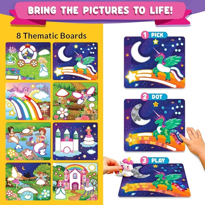 Chalkola Dots of Fun - 8 Washable Dot Markers + Dot Art Sticker Activity Kit | Toddler Art & Craft Supplies for Kids, Stocking Stuffers, Gifts for Boys & Girls Ages 3, 4, 5, 6, 7 Year Old