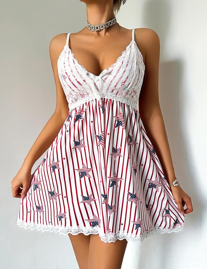 Avidlove Women Nightgown Sexy Sleepwear Lace Chemise V-neck Modal Babydoll Lounge Dress