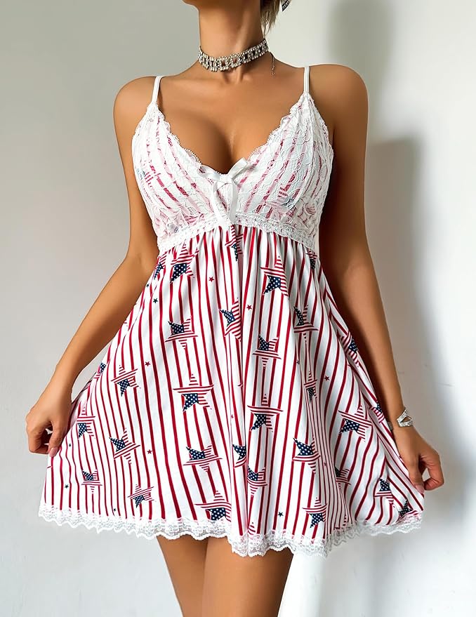 Avidlove Women Nightgown Sexy Sleepwear Lace Chemise V-neck Modal Babydoll Lounge Dress
