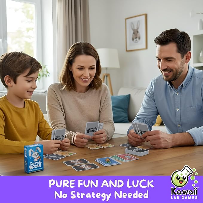 KAWAII LAB GAMES Carrot Boom Family Card Game for Kids, Teens & Adults | Quick & Easy Game Night Fun | Pure Luck, No Strategy | Ages 6+ | 2-4 Players | 10-15 Min