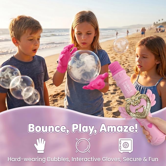 Fog Bubble Machine, Rechargeable Automatic Electric Smoke Bubble Machine, Magic Interactive Fog Bubble Maker with Smoke, Colorful Lights & Music, Bubble Fog Game for Parties Gift (Pink 2)