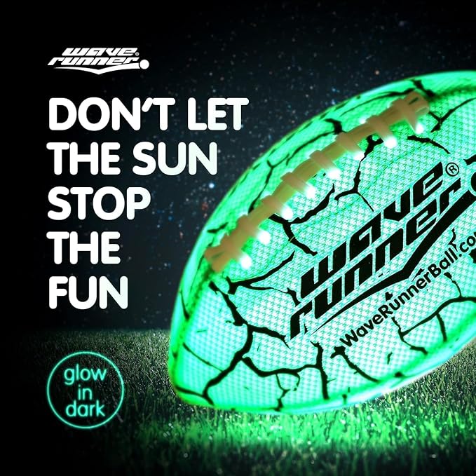 Wave Runner Light Up Football for Kids, Glow in The Dark LED Football, Rechargeable Football, Junior Size Waterproof Football Toy, Outdoor Football Gifts for Boys 8-12