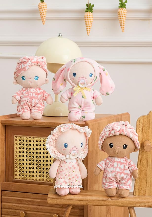 LeyaDoll Soft Baby Doll Gift Set - First Baby Doll Accessories Plush Rag Sleeping Cuddle Buddy Doll Toy Mini Pink Set for Kids Girls (9'') - Pudding Baby-Light